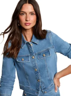Blouson en jean en coton stone uni avec une coupe droite et de multiples poches