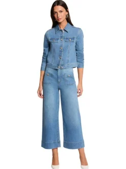 Blouson en jean en coton stone uni avec une coupe droite et de multiples poches