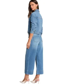 Blouson en jean en coton stone uni avec une coupe droite et de multiples poches
