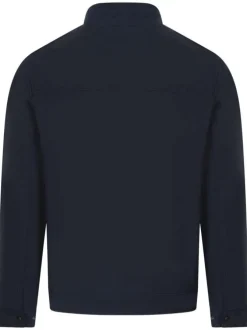 Blouson en jean marine uni zippé coupe droite col montant à manches longues
