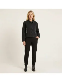 Blouson en Jean noir uni en coton avec une coupe droite et un col à revers