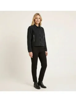 Blouson en Jean noir uni en coton avec une coupe droite et un col à revers