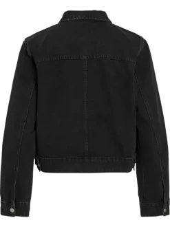 Blouson en Jean noir uni en coton avec une coupe droite et un col à revers