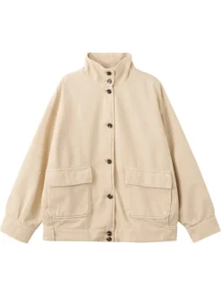 Blouson en lin écru uni pourvu d'une coupe droite et d'un col montant