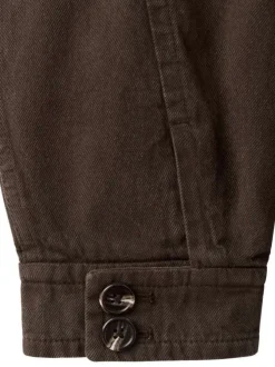 Blouson en lin marron uni pourvu d'une coupe oversize et d'un col montant