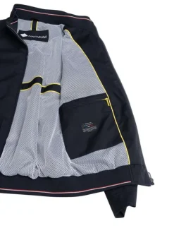 Blouson en nylon bleu marine uni zippé avec un col montant et des poches