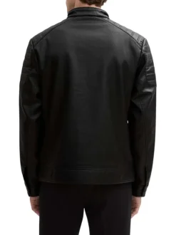 Blouson en simili cuir noir à col légèrement montant avec une texture craquelée
