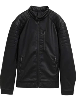 Blouson en simili cuir noir à col légèrement montant avec une texture craquelée