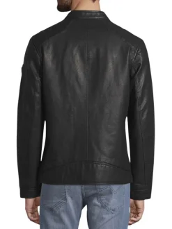 Blouson en simili cuir noir uni à col motard zippé et épaules renforcées