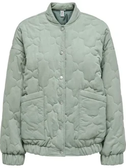 Blouson fin en coton vert d'eau avec des motifs matelassés et un col bomber