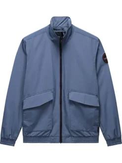 Blouson gris uni avec une coupe droite à col montant et des poches