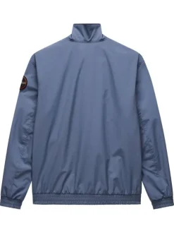 Blouson gris uni avec une coupe droite à col montant et des poches