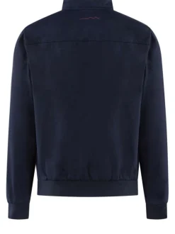 Blouson homme marine uni avec un col montant et une fermeture zippée