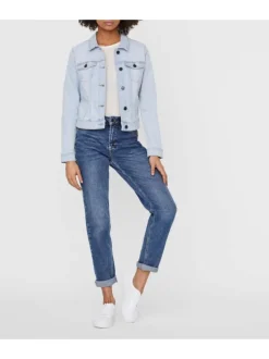 Blouson Jean stone uni avec un col sans capuche et des manches longues