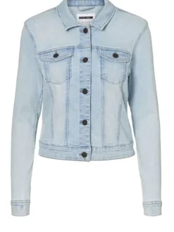 Blouson Jean stone uni avec un col sans capuche et des manches longues