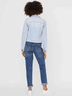 Blouson Jean stone uni avec un col sans capuche et des manches longues