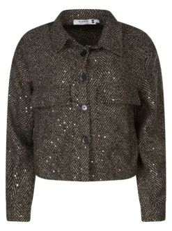 Blouson kaki coupe courte avec motifs chevrons et un col à rabats