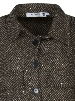 Blouson kaki coupe courte avec motifs chevrons et un col à rabats