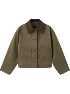 Blouson kaki uni avec une coupe droite et un col à revers en velours