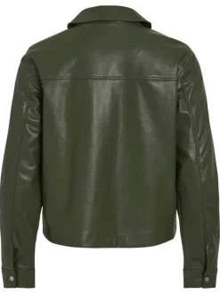 Blouson kaki uni avec une coupe droite et une fermeture boutonnée