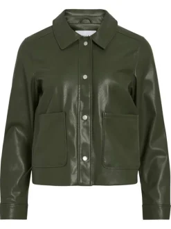 Blouson kaki uni avec une coupe droite et une fermeture boutonnée