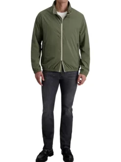 Blouson kaki uni avec une coupe droite et une fermeture zippée