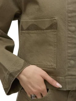 Blouson kaki uni pourvu d'un col à rabats et de manches longues