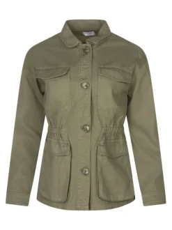 Blouson kaki uni pourvu d'une coupe droite et d'un col chemise