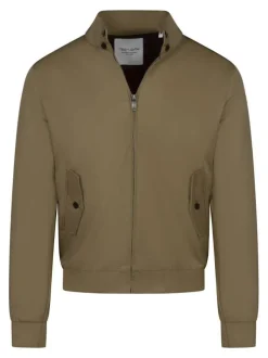 Blouson manches longues beige uni avec une coupe droite et un col montant
