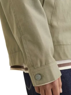 Blouson manches longues beige uni en coton avec col italien et coupe droite