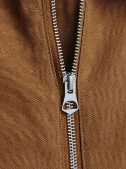 Blouson manches longues en coton brun uni à coupe droite avec un col italien
