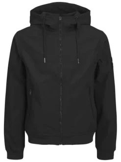 Blouson à manches longues noir uni avec une coupe droite et un col à capuche