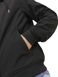 Blouson à manches longues noir uni avec une coupe droite et un col à capuche