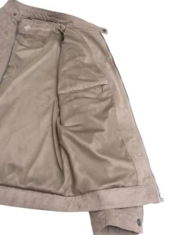 Blouson manches longues taupe uni avec une coupe droite et un col motard