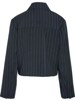 Blouson marine à rayures avec une coupe droite et un col chemise