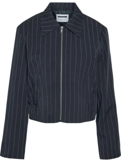 Blouson marine à rayures avec une coupe droite et un col chemise