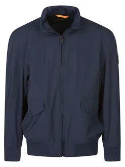 Blouson marine uni avec col à capuche intégrée et fermeture à zip