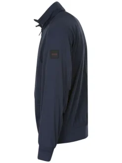 Blouson marine uni avec col à capuche intégrée et fermeture à zip