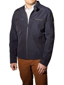 Blouson marine uni avec 2 poches latérales et 2 poches plaquées poitrine