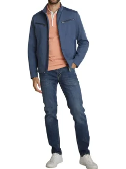 Blouson marine uni avec une coupe ajustée et une fermeture zippée