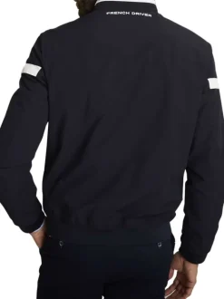 Blouson marine uni avec une coupe ajustée et une fermeture zippée