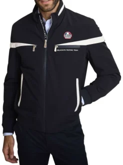 Blouson marine uni avec une coupe ajustée et une fermeture zippée