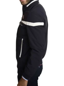 Blouson marine uni avec une coupe ajustée et une fermeture zippée