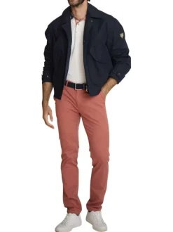 Blouson marine uni avec une coupe ajustée, un zip et des boutons-pressions