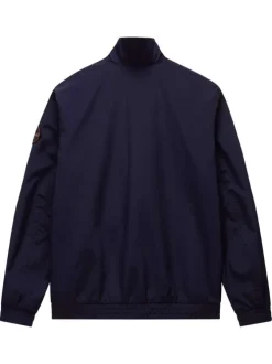 Blouson marine uni avec une coupe droite à col montant et des poches
