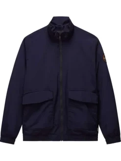 Blouson marine uni avec une coupe droite à col montant et des poches