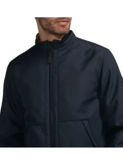 Blouson marine uni avec une coupe droite, col montant et fermeture zippée