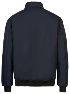 Blouson marine uni avec une coupe droite, col montant et fermeture zippée