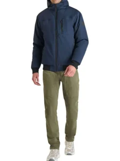 Blouson marine uni avec une coupe droite et un col à capuche