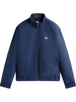 Blouson marine uni avec une coupe droite et un col montant